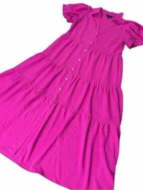 MSK Hot Pink Tiered Button-Front Maxi Dress